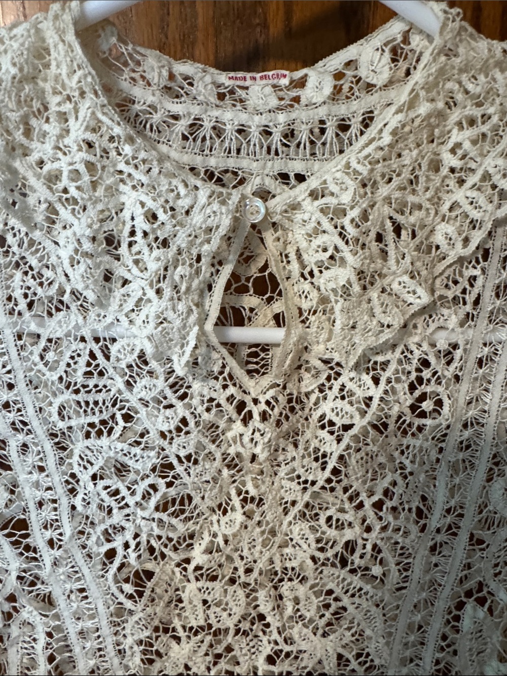 Vintage Cream Crochet Lace Short-Sleeve Blouse - Picture 3 of 7